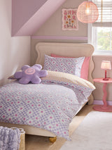 Lilac Flower Checkerboard Duvet Cover and Pillowcase Set