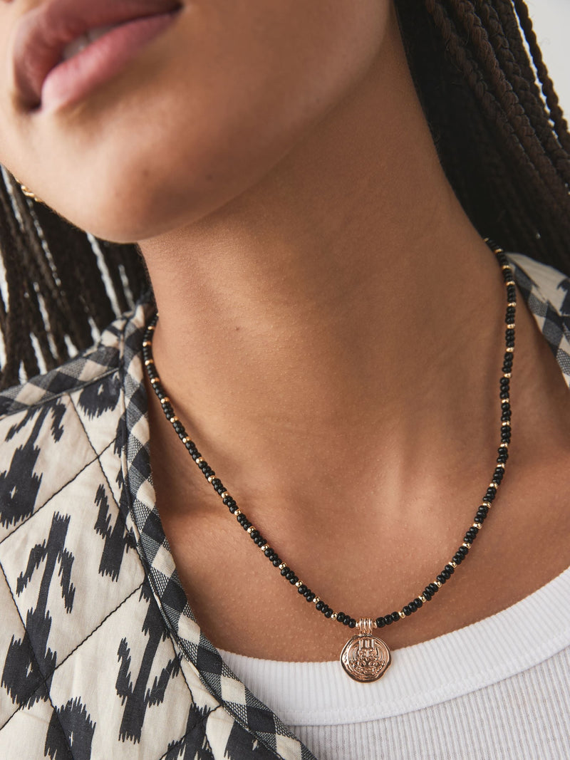 Black Beaded Coin Necklace