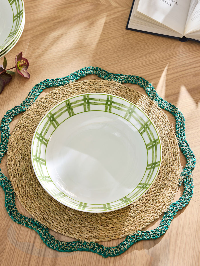 Nina Campbell green and white bamboo pasta bowls set of 4, imported from the UK