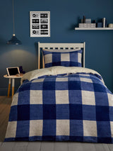 Bedlam Cosy Theo Blue Gingham Check Plush Duvet Cover Set