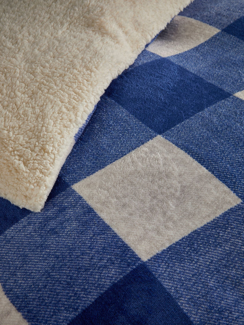Bedlam Cosy Theo blue gingham plush duvet cover set - British product
