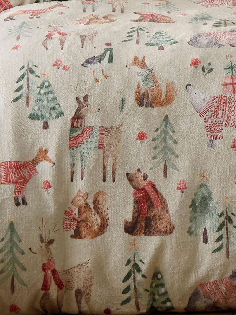 Woodland animals plush Christmas duvet cover set - British product