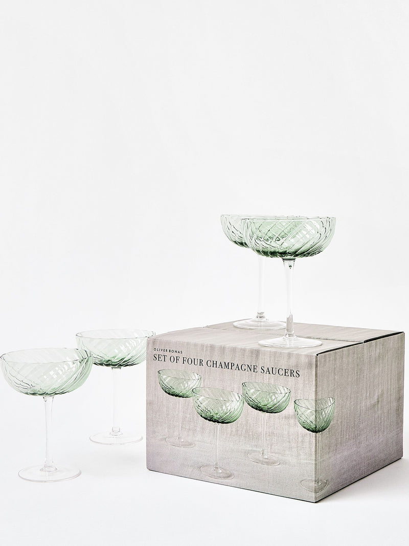 Oliver Bonas Green Elena Swirl Champagne Saucers Set of Four