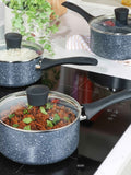 Russell Hobbs Blue Nightfall Stone saucepan set, imported from the UK