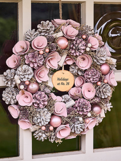Dibor Personalised Pink Roses Christmas Wreath 38cm