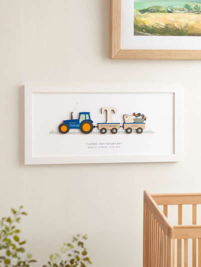 Personalised New Baby Wooden Tractor Print by No Ordinary Gift