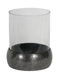 Libra Interiors Silver Dusky Finish Medium Glass Hurricane Candle Holder