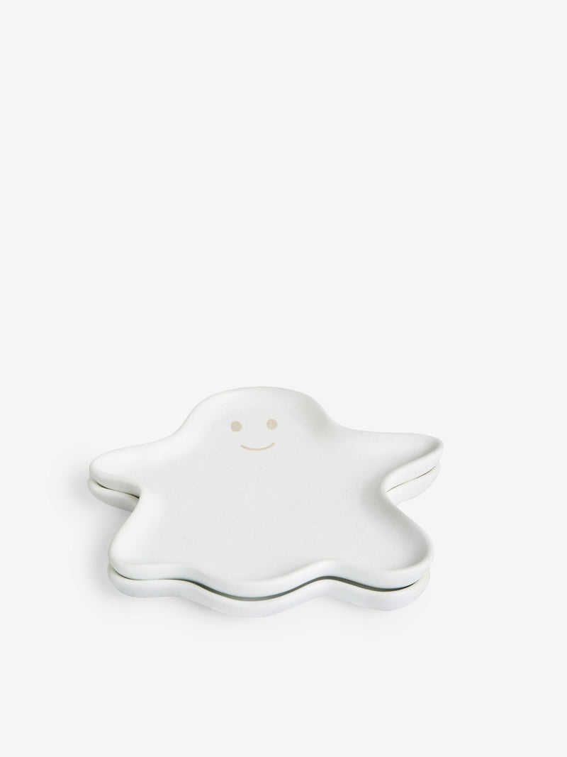 Set of 2 White Halloween Ghost Side Plates