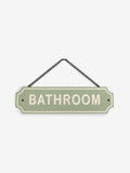 Green Sage reversible bathroom door sign with slogan, 11.5cm x 11cm, UK version