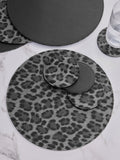 Set of 4 Black Leopard Printed Faux Leather Placemats and Coasters