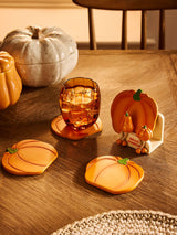 Set of 4 Orange Pumpkin Resin Coasters with Holder