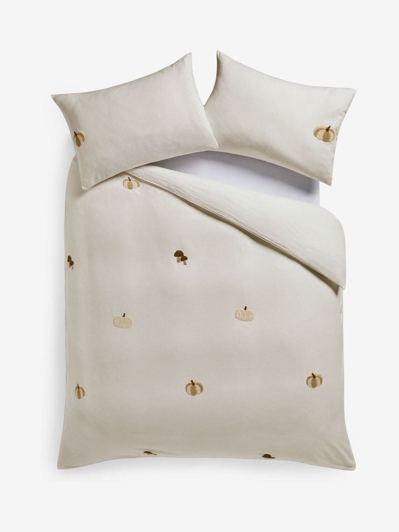 Natural Stripe Pumpkin Brushed Cotton Duvet Cover and Pillowcase Set