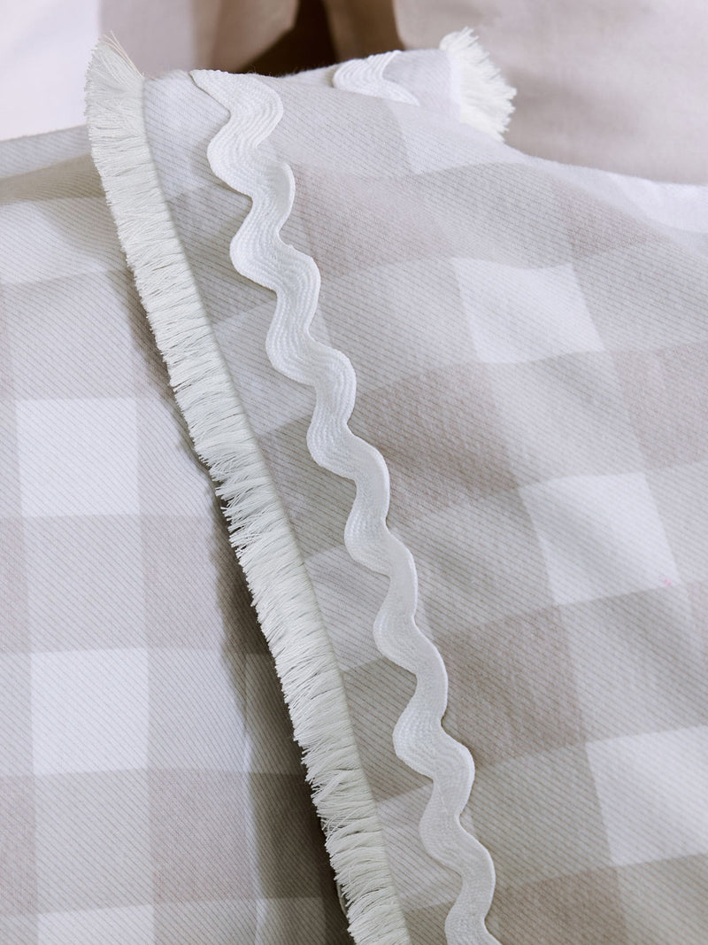 Natural Supersoft brushed cotton duvet cover and pillowcase set with tassel trim, imported from the UK