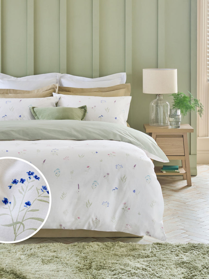 Green Sage Floral duvet cover and pillowcase set, UK version