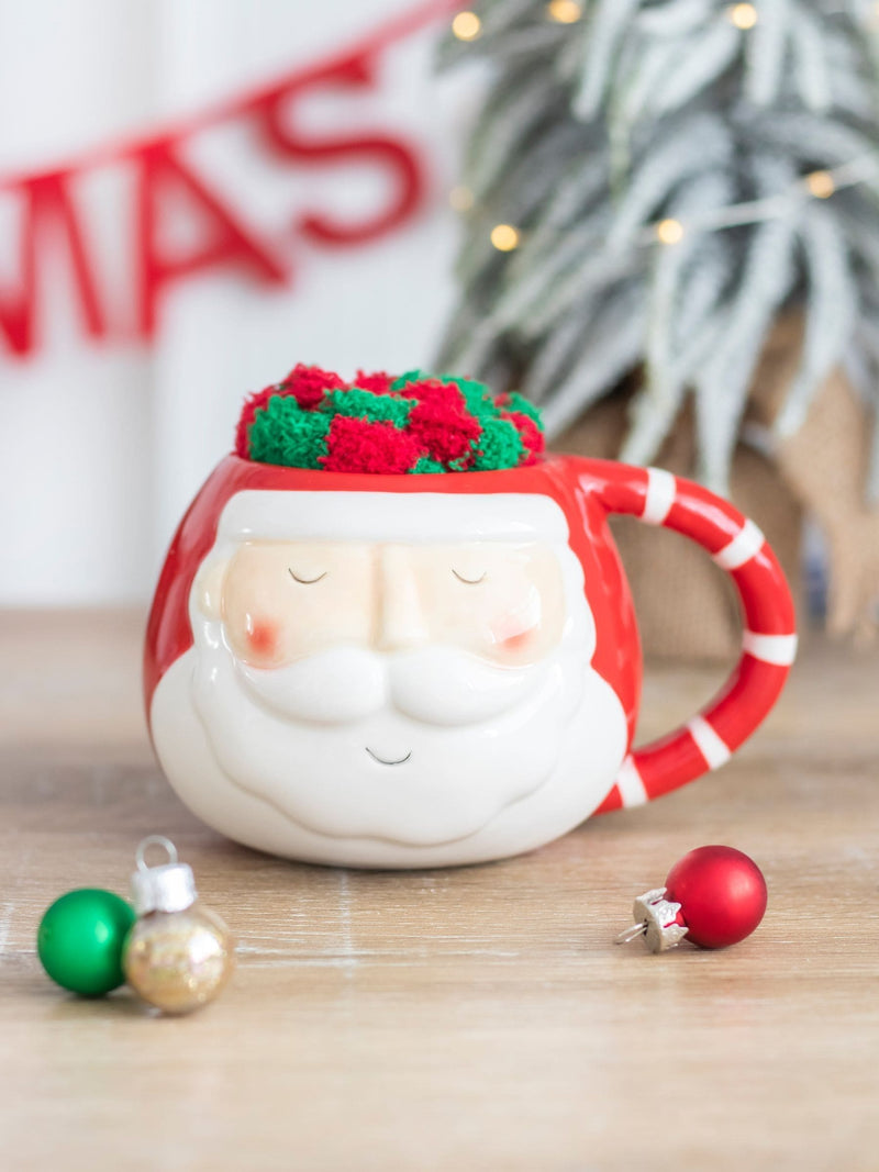 Something Different Red/White Christmas Santa mug and socks set (British brand)