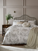 Laura Ashley Tuileries Grey Dark Dove Reversible 100% Cotton Sateen Duvet Cover and Pillowcase Set