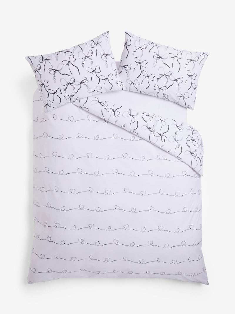 Black/white bow heart reversible duvet cover set - British product