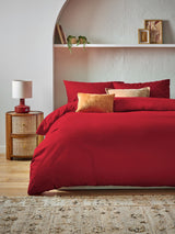Red Cotton Rich Plain Duvet Cover and Pillowcase Set