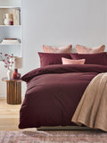 Burgundy red cotton rich duvet cover and pillowcase set - British product