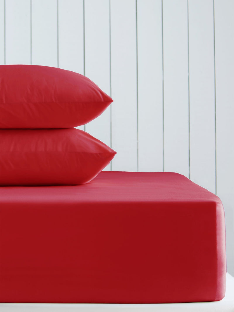 Red Cotton Rich Deep Fitted Bed Sheet, imported from the UK