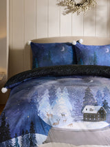 Blue Snowglobe Christmas Velvet Duvet Cover and Pillowcase Set