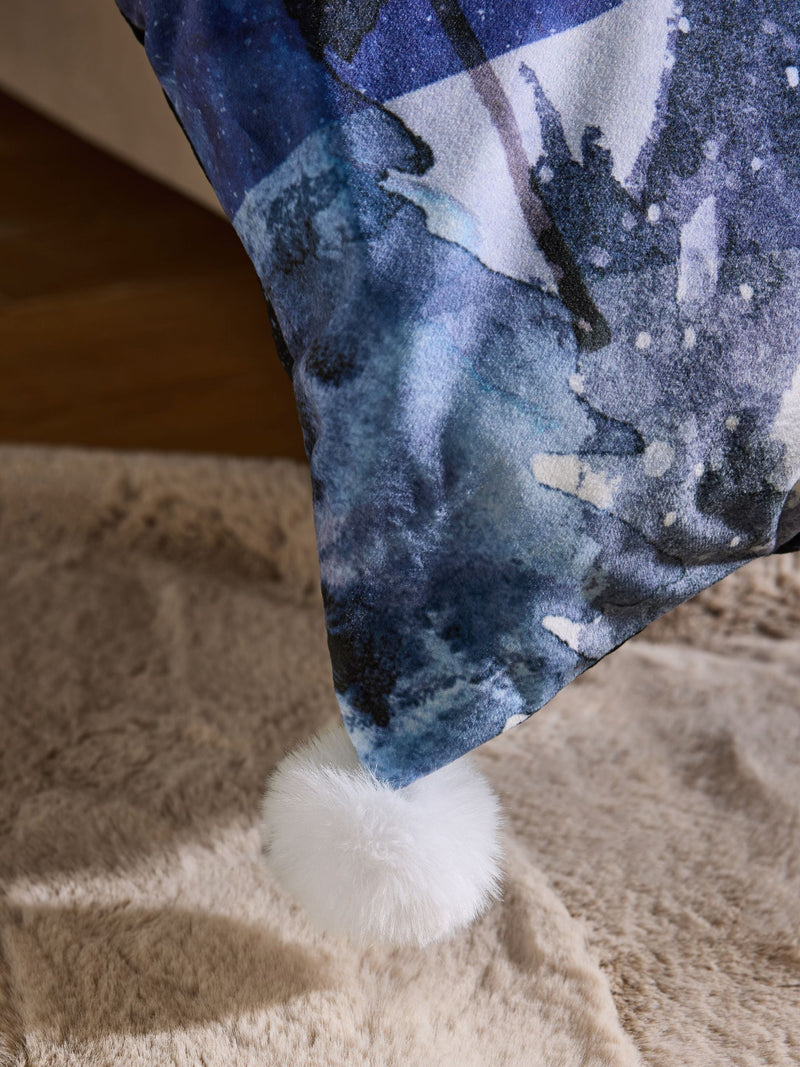 Blue snowglobe Christmas velvet duvet cover and pillowcase set - British product
