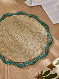 Nina Campbell teal blue woven seagrass placemats set of 2 38cm diameter, imported from the UK