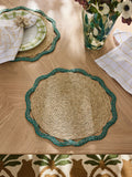 Nina Campbell teal blue woven seagrass placemats set of 2 38cm diameter, imported from the UK