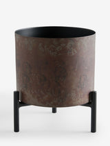 French Connection Black/Bronze Patina Metal Stand Plant Pot