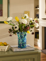 Nina Campbell Teal Blue Fluted Confetti Glass Vase