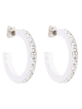 Karen Millen Silver Tone Small Crystal Hoop Earrings