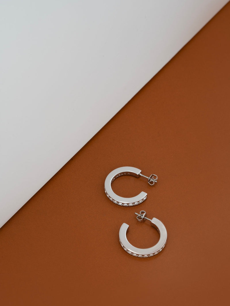 Karen Millen Silver Tone Small Crystal Hoop Earrings