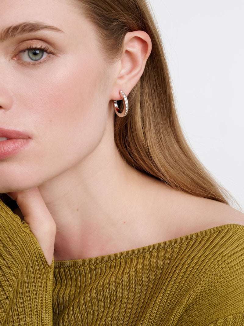 Karen Millen Silver Tone Small Crystal Hoop Earrings