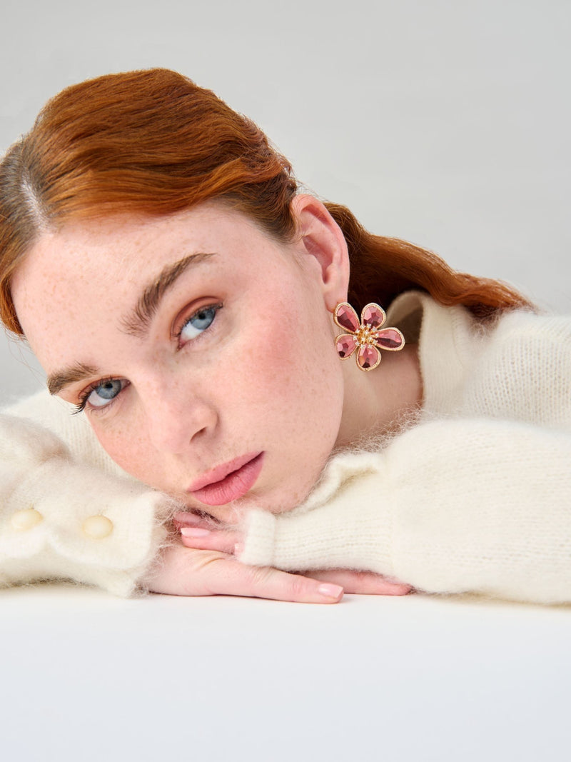 Aela pink resin flower stud earrings - British product