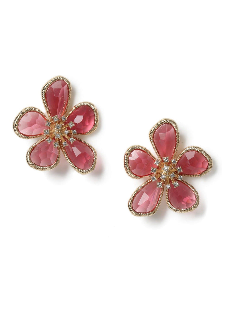 Aela pink resin flower stud earrings - British product