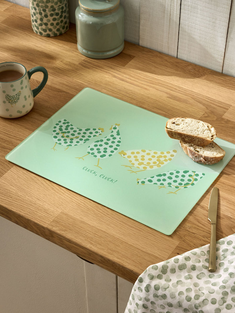 Sage Green Pat and Peggy Chicken worktop saver 40x30cm (British brand)
