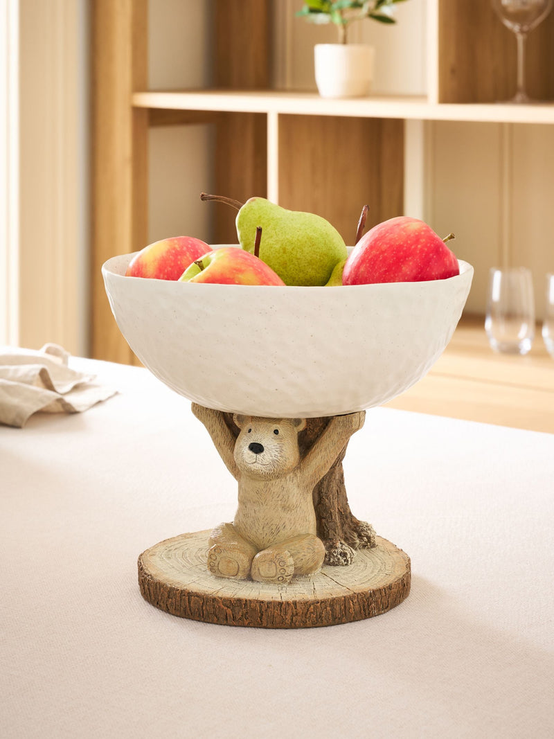 Cream speckled ceramic fruit bowl with resin Bertie bear, imported from the UK