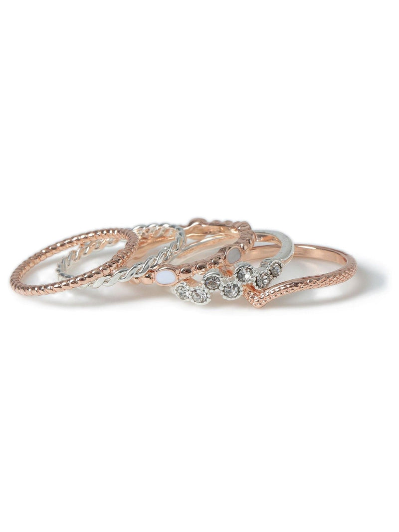 Aela silver and rose gold tone stacker ring multipack - British product