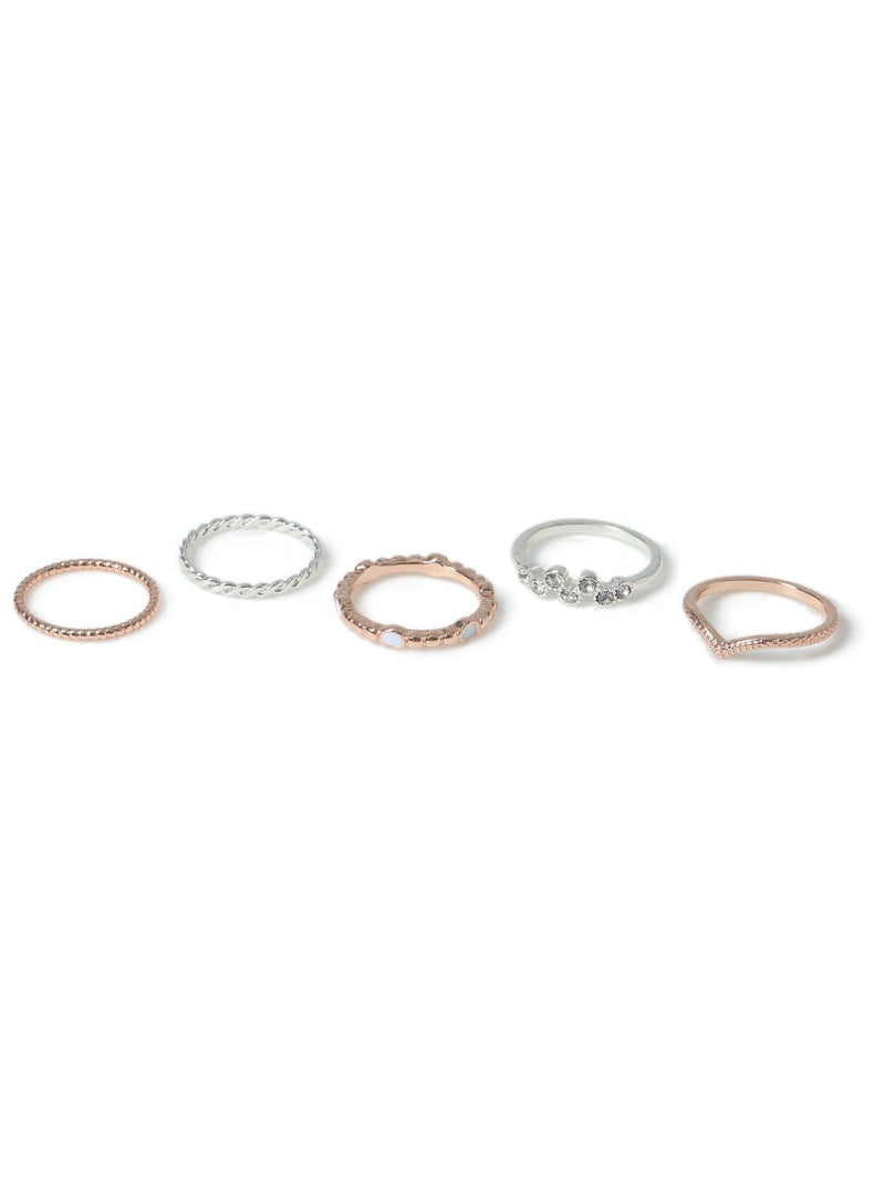 Aela silver and rose gold tone stacker ring multipack - British product