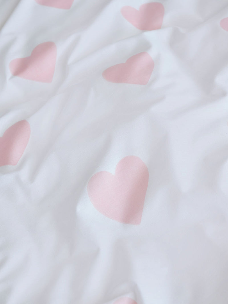 White/Pink Heart Reversible Duvet Cover and Pillowcase Set