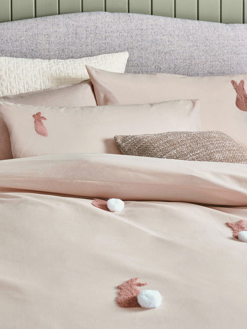 Natural Bunny tufted pom duvet cover and pillowcase set, imported from the UK