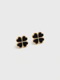 Jon Richard gold tone jet enamel clover stud earrings 10mm, UK version