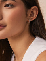 Silver Tone Mini Leaf Hoop Earrings