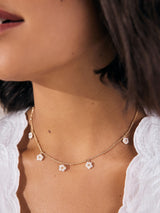 Gold Tone Flower Drop Necklace