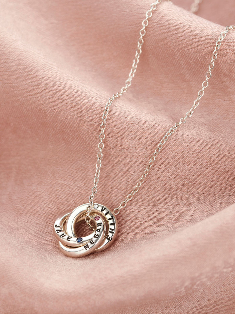 Posh Totty Designs Sterling Silver Micro Personalised Birthstone Russian Ring Necklace