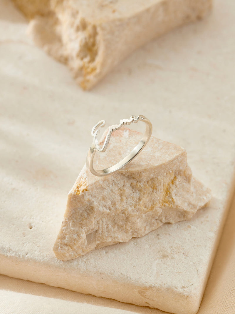 Posh Totty Designs sterling silver script name ring, imported from the UK