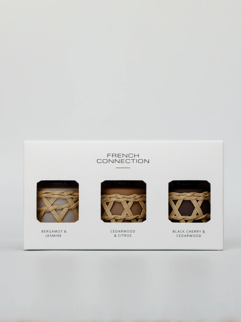 French Connection Natural Mix Woven Detail Trio of Reed Diffuser Gift Set 3 X 50ML