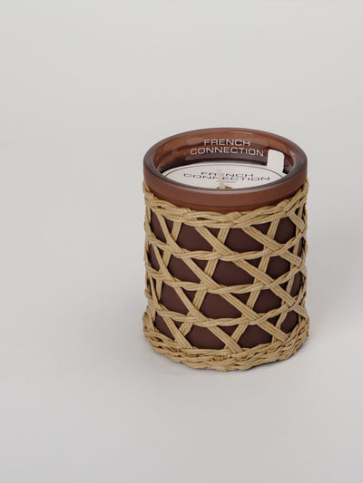 French Connection Woven Detail Brown Black Cherry Cedarwood Scented Candle 200g