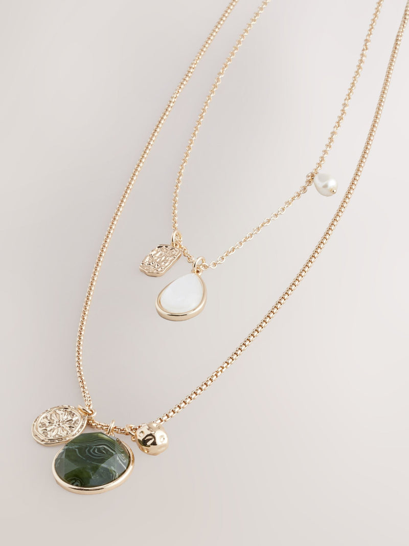 Gold Tone Two Layer Pearl Effect Pendant Necklace, UK version