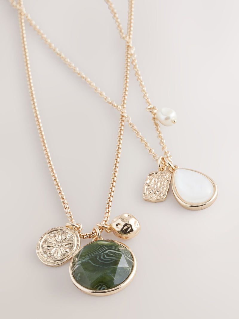 Gold Tone Two Layer Pearl Effect Pendant Necklace, UK version